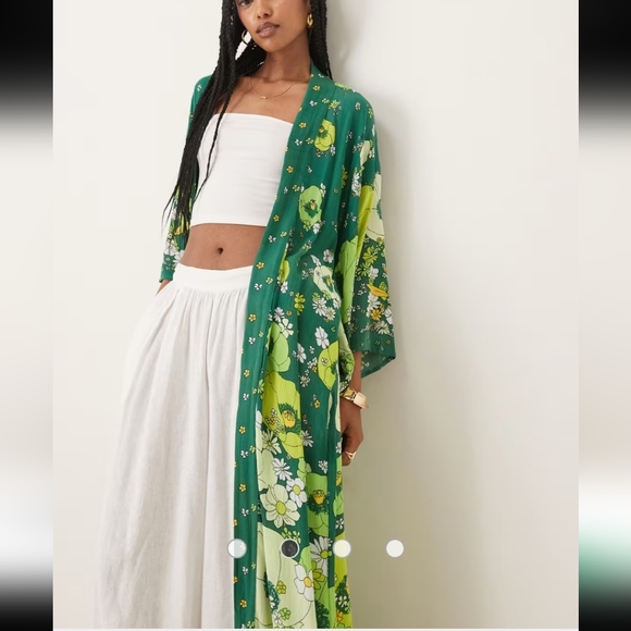 Free People Green Floral Maxi Kimono/Robe In Jungle Combo - Picture 9 of 15